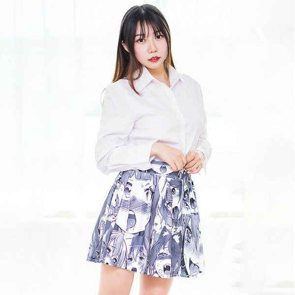 2D Cute Japanese Comics Anime Costume printing Sexy Mid Waist Pleated Maxi Skirt