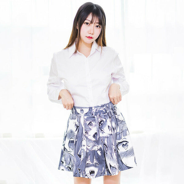 2D Cute Japanese Comics Anime Costume printing Sexy Mid Waist Pleated Maxi Skirt