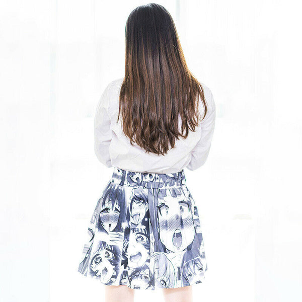 2D Cute Japanese Comics Anime Costume printing Sexy Mid Waist Pleated Maxi Skirt