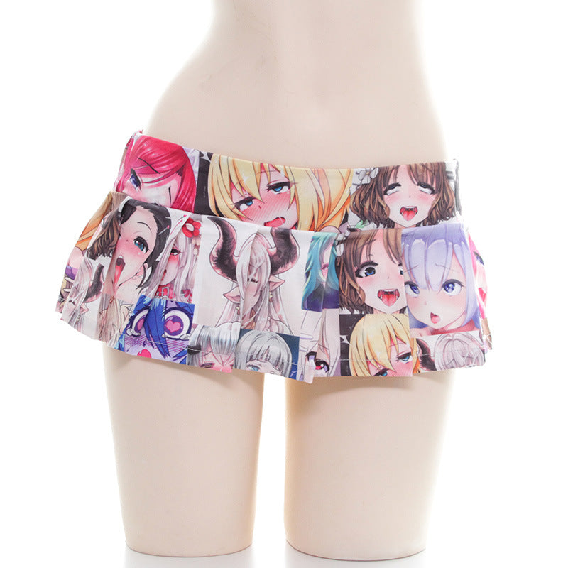2D Cute Colorful Japanese Comics Anime Cartoon Costume Printed Sexy Pleated Mini Skirt