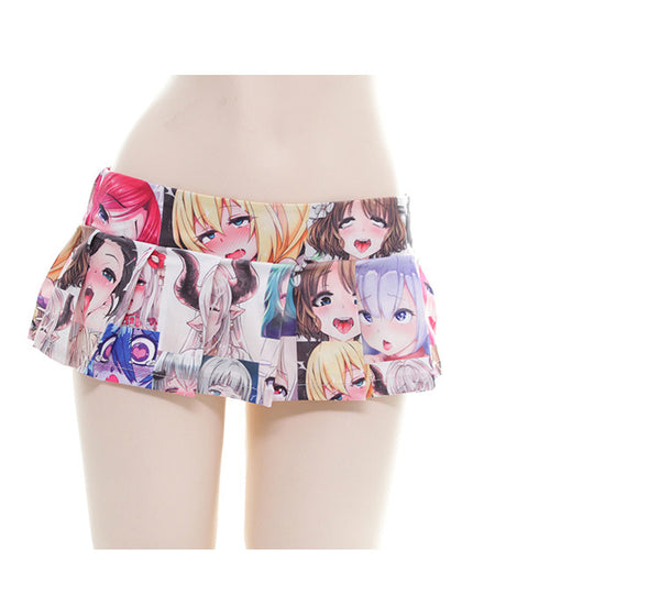 2D Cute Colorful Japanese Comics Anime Cartoon Costume Printed Sexy Pleated Mini Skirt