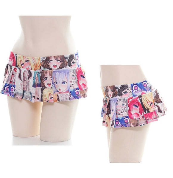2D Cute Colorful Japanese Comics Anime Cartoon Costume Printed Sexy Pleated Mini Skirt