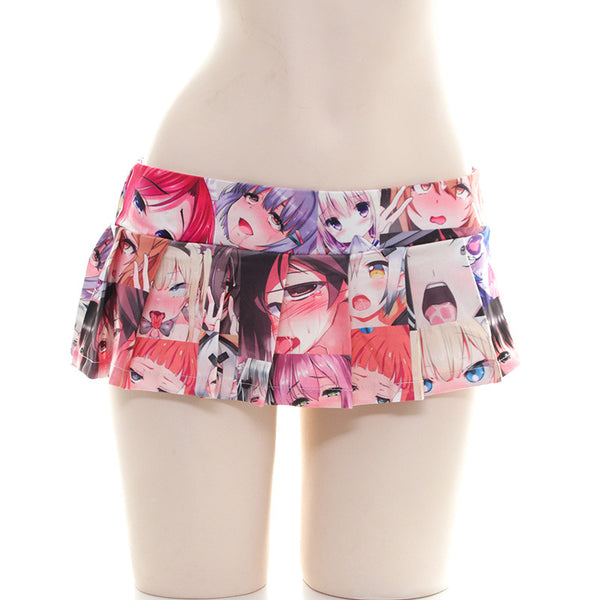 2D Cute Colorful Japanese Comics Anime Cartoon Pattern Costume Printed Sexy Pleated Mini Skirt Miniskirt