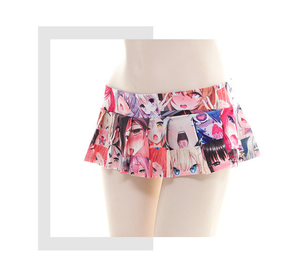 2D Cute Colorful Japanese Comics Anime Cartoon Pattern Costume Printed Sexy Pleated Mini Skirt Miniskirt