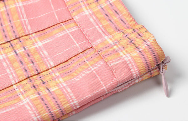 Summer Kawaii Women High Waist Soft Aesthetic Preppy Pleated Short Plaid Maxi A Line Skirt