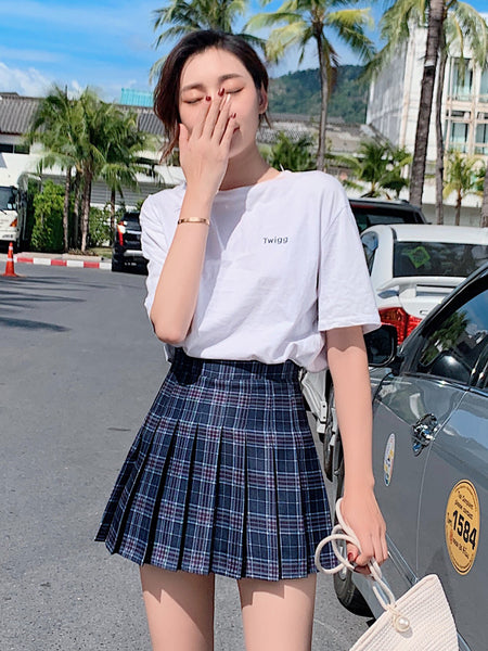 Summer Kawaii Women High Waist Soft Aesthetic Preppy Pleated Short Plaid Maxi A Line Skirt
