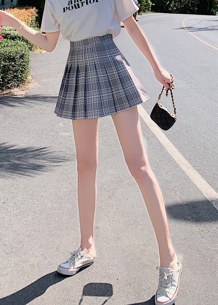 Summer Chic Active Women Street Wear High Waist Pleated Short Plaid Maxi A Line Uniform Skirt