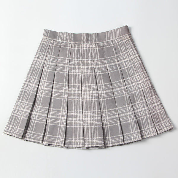 Summer Chic Active Women Street Wear High Waist Pleated Short Plaid Maxi A Line Uniform Skirt