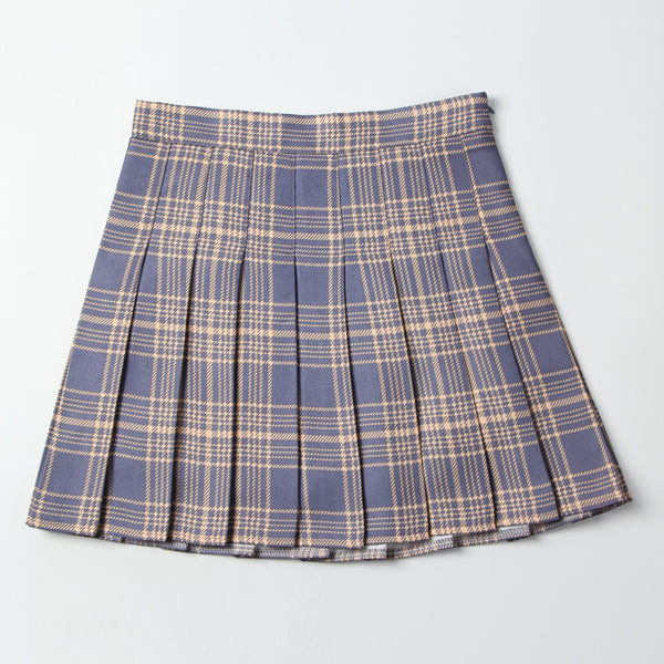Summer Chic Active Women Street Wear High Waist Pleated Short Plaid Maxi A Line Uniform Skirt