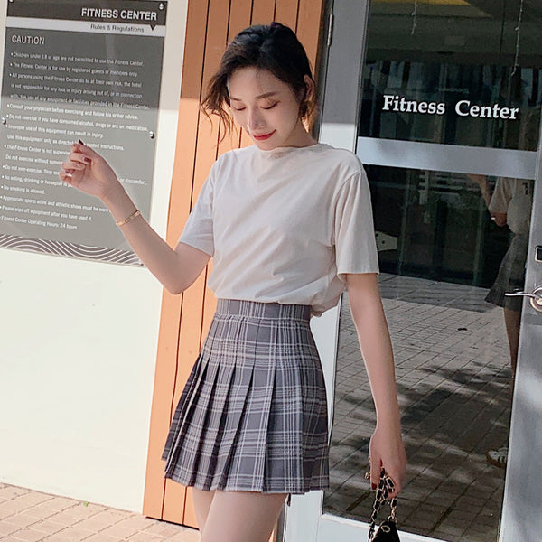 Summer Chic Active Women Street Wear High Waist Pleated Short Plaid Maxi A Line Uniform Skirt