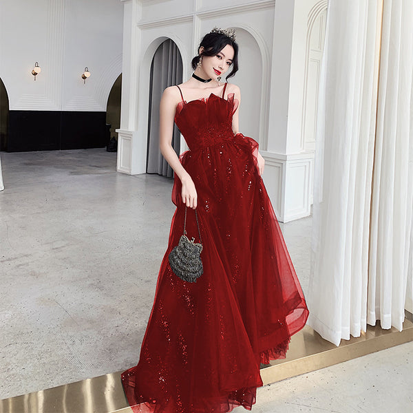 Temperament Women Special Black Evening Banquet Meeting Party Spaghetti Strap Pleated Tutu Dress