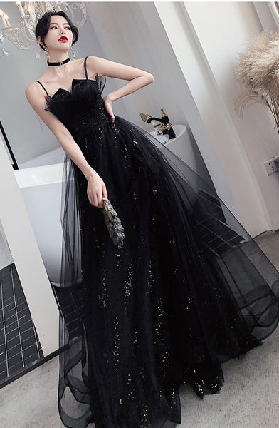 Temperament Women Special Black Evening Banquet Meeting Party Spaghetti Strap Pleated Tutu Dress