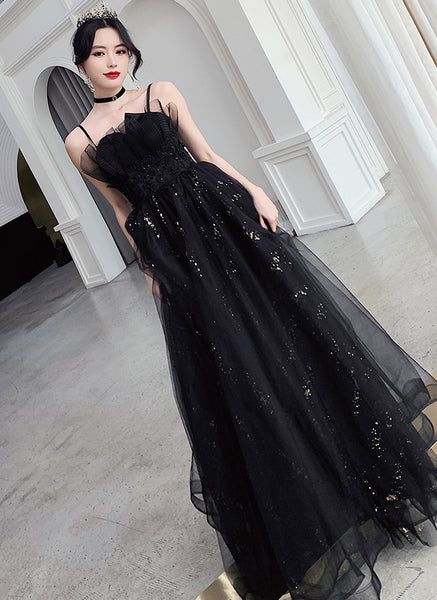 Temperament Women Special Black Evening Banquet Meeting Party Spaghetti Strap Pleated Tutu Dress