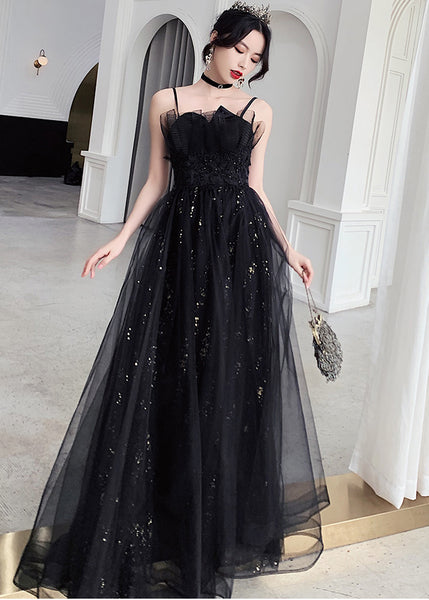 Temperament Women Special Black Evening Banquet Meeting Party Spaghetti Strap Pleated Tutu Dress