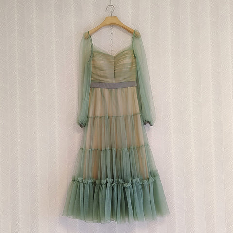 Spring Temperament Sexy Women High Quality Backless Wrap Bust Slim Fit Pleated Long Sleeves Cake Dress