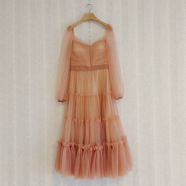 Spring Temperament Sexy Women High Quality Backless Wrap Bust Slim Fit Pleated Long Sleeves Cake Dress