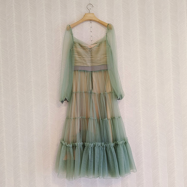 Spring Temperament Sexy Women High Quality Backless Wrap Bust Slim Fit Pleated Long Sleeves Cake Dress