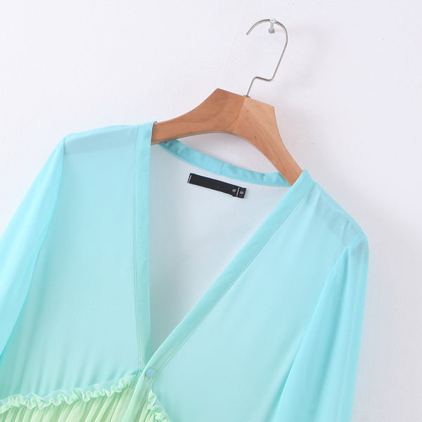 Holiday Vacation Sexy Women V-neck Irregular Hem Gradient Rainbow Color Tassel Long Dress