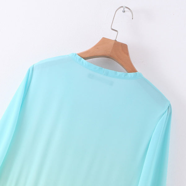 Holiday Vacation Sexy Women V-neck Irregular Hem Gradient Rainbow Color Tassel Long Dress