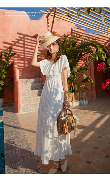 Summer Holiday Out Going Travel Beach Wear Off Shoulder Flattering Ruffle Long Maxi Dress