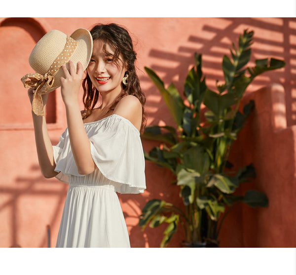 Summer Holiday Out Going Travel Beach Wear Off Shoulder Flattering Ruffle Long Maxi Dress