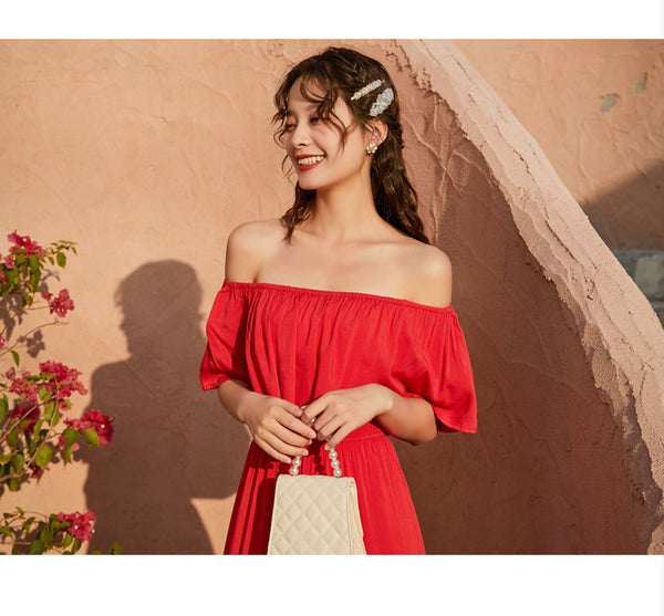 Summer Holiday Out Going Travel Beach Wear Off Shoulder Flattering Ruffle Long Maxi Dress