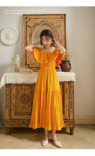 Summer Holiday Out Going Travel Beach Wear Off Shoulder Flattering Ruffle Long Maxi Dress