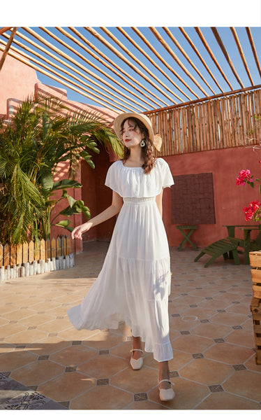 Summer Holiday Out Going Travel Beach Wear Off Shoulder Flattering Ruffle Long Maxi Dress