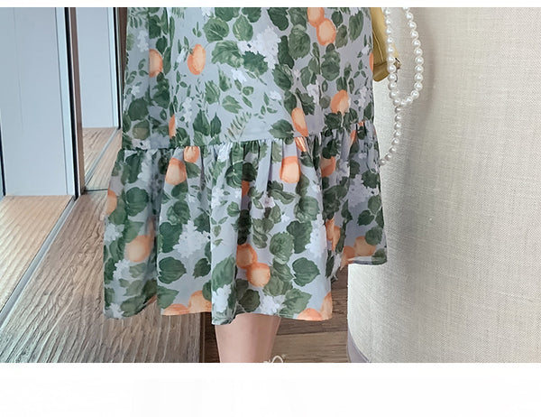 Fairy Attractive Seaside Holiday Green Floral Printed V Neck Spaghetti Strap Pleated A Line Long Dress