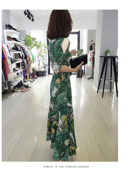 Summer Chic Women High Waist Retro Floral Printed Drawstring A LineDress Dresses