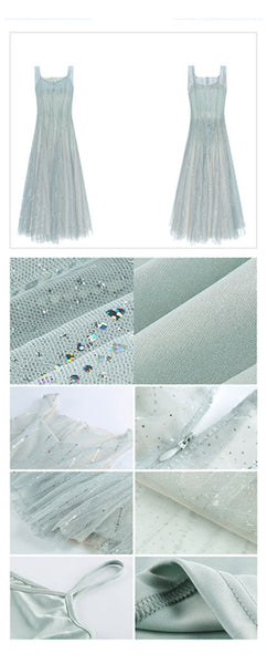 Elegant Summer Retro Round Neck Sleeveless Backless Skirt Mid Length Fairy Blink Mesh Dress