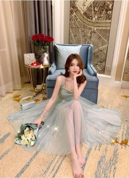 Elegant Summer Retro Round Neck Sleeveless Backless Skirt Mid Length Fairy Blink Mesh Dress