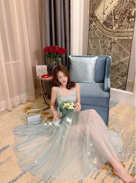 Elegant Summer Retro Round Neck Sleeveless Backless Skirt Mid Length Fairy Blink Mesh Dress