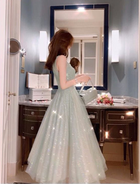 Elegant Summer Retro Round Neck Sleeveless Backless Skirt Mid Length Fairy Blink Mesh Dress