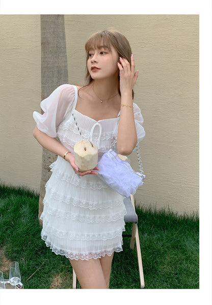 Beach Sweet Chic Women Trendy Skirt Seaside Holiday Slim Ruffled Cake Dress