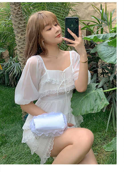 Beach Sweet Chic Women Trendy Skirt Seaside Holiday Slim Ruffled Cake Dress