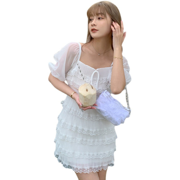 Beach Sweet Chic Women Trendy Skirt Seaside Holiday Slim Ruffled Cake Dress