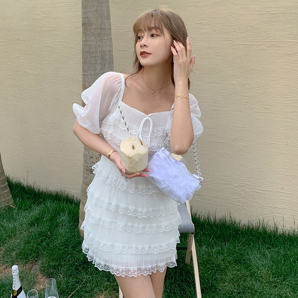 Beach Sweet Chic Women Trendy Skirt Seaside Holiday Slim Ruffled Cake Dress