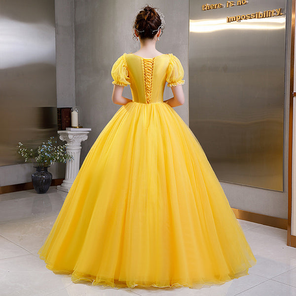 Plus Size Yellow Evening Dress Elegant Banquet Half Sleeve Embroidered Puffy A line Princess Gauze Gown Dress