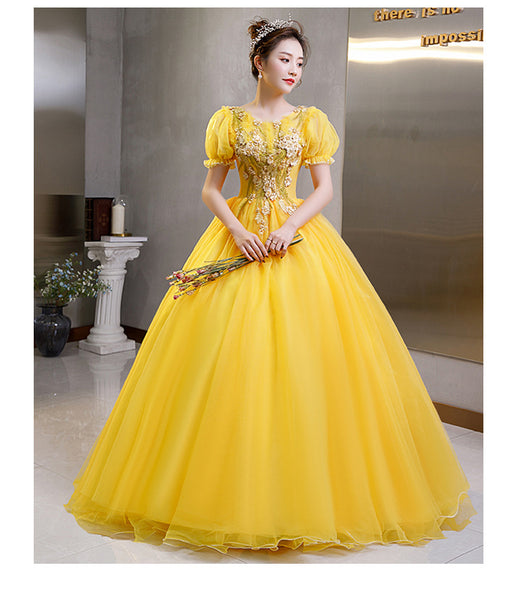 Plus Size Yellow Evening Dress Elegant Banquet Half Sleeve Embroidered Puffy A line Princess Gauze Gown Dress