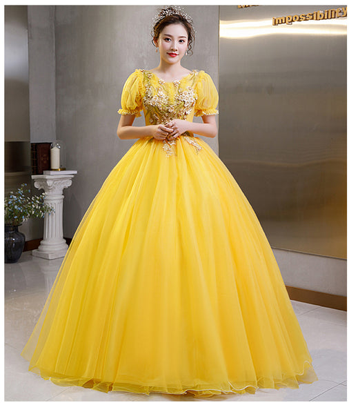 Plus Size Yellow Evening Dress Elegant Banquet Half Sleeve Embroidered Puffy A line Princess Gauze Gown Dress