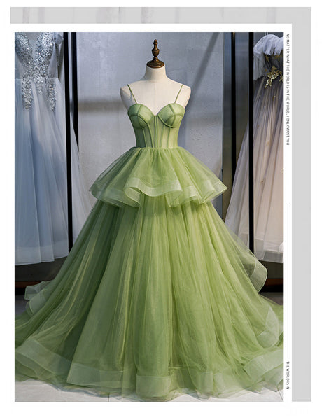 Banquet Trendy Quinceanera Green Evening Ball Temperament Fairy Spaghetti Strap Lady Trailing Big Swing Dress