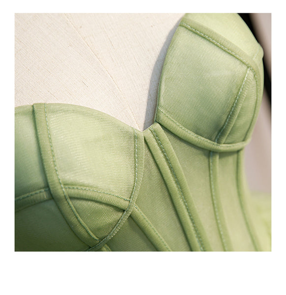 Banquet Trendy Quinceanera Green Evening Ball Temperament Fairy Spaghetti Strap Lady Trailing Big Swing Dress