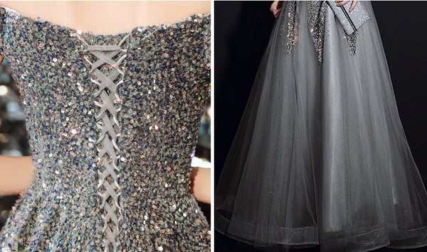 Beautiful Nice Evening dress Banquet Temperament Sequins Off Shoulder Long Party Dress