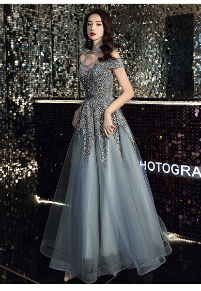 Beautiful Nice Evening dress Banquet Temperament Sequins Off Shoulder Long Party Dress