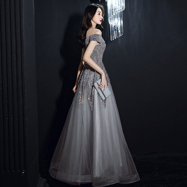 Beautiful Nice Evening dress Banquet Temperament Sequins Off Shoulder Long Party Dress