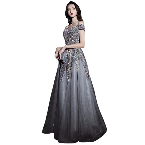 Beautiful Nice Evening dress Banquet Temperament Sequins Off Shoulder Long Party Dress