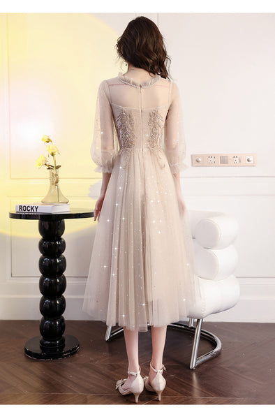 Temperament Evening Luxury High End Bridesmaid Banquet birthday Beading Pleated Round Neck Prom Dress Gown