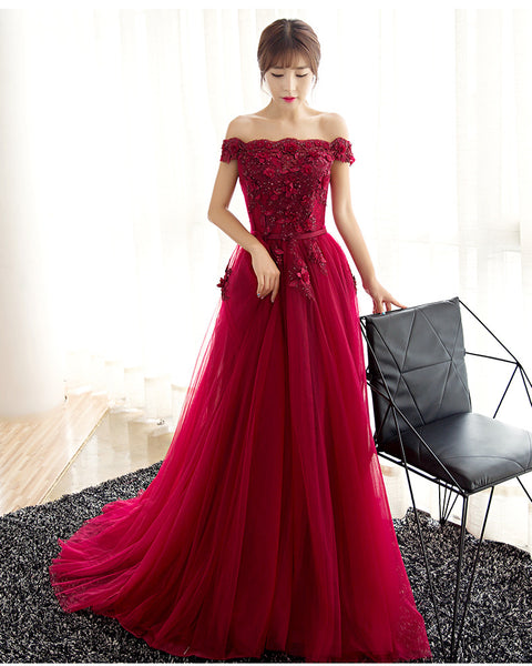Good Quality Gorgeous Beautiful Evening Bride Off Shoulder Long Banquet Bridesmaid A Line Dress