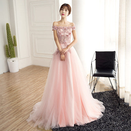 Good Quality Gorgeous Beautiful Evening Bride Off Shoulder Long Banquet Bridesmaid A Line Dress